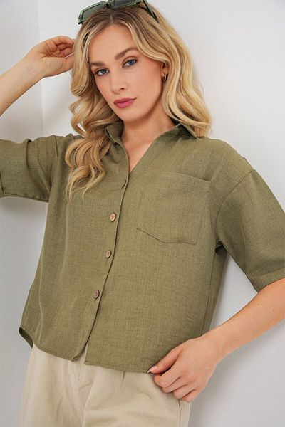 MRA Fashion Linen Look Crop Shirt 20339 - Sage