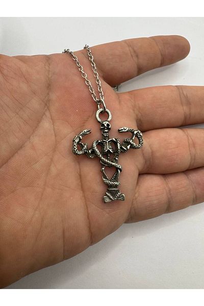 Herşey Nota Resistance Strength – Sportsman Skeleton Unisex Necklace with Snake Figure (60 cm Chain)
