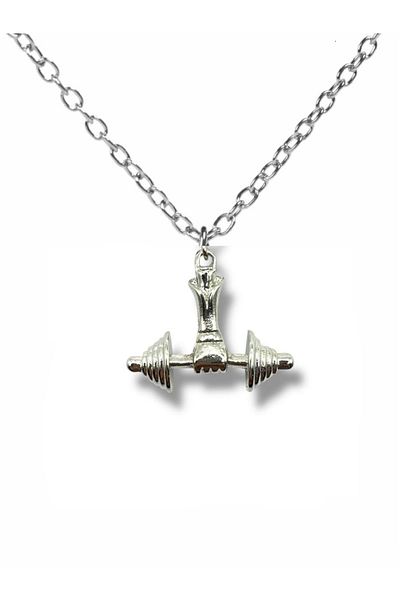 Herşey Nota Power and Discipline Symbol – Unisex Sports Necklace with Barbell & Dumbbell Figure (60 cm Chain)