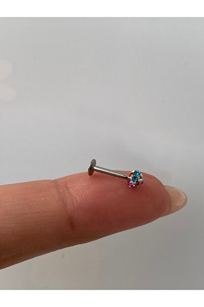 kurukafagift Çelik Renkli Toplu Taşlı Tragus, Helix, Lop, Kıkırdak Piercing 8 mm