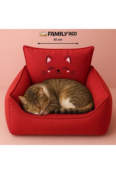 Family Bed Luxury Printed Fiber Filled Washable Cat/Dog Bed 50X50Cm