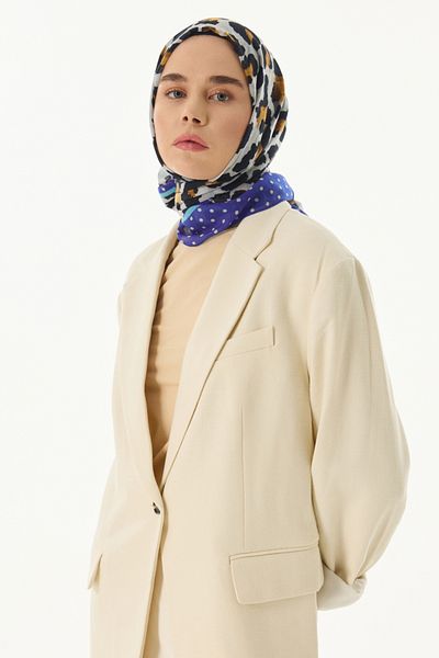FENZA SCARF Polka Dot Leopard Pattern Cotton Shawl - Gray-Sax