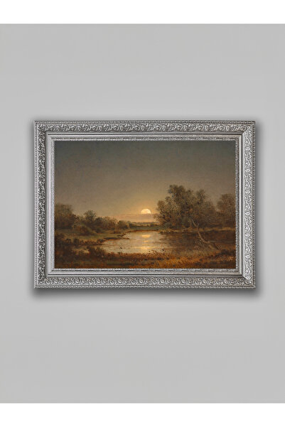 WoodyArts Lac și apus de soare - Cadru antic gri