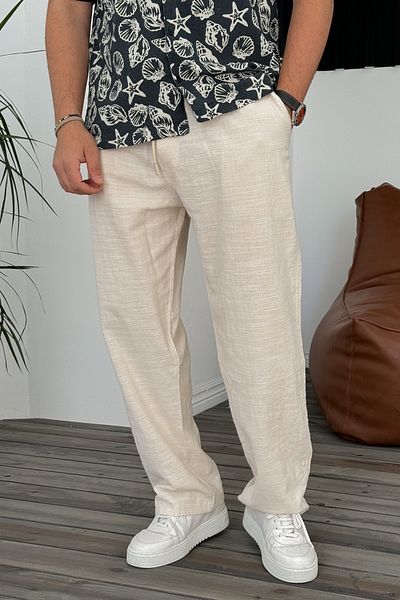 THE RULE Ανδρικό λινό φαρδύ φαρδύ ίσιο παντελόνι casual καλοκαιρινό μπεζ παντελόνι Νέα σεζόν