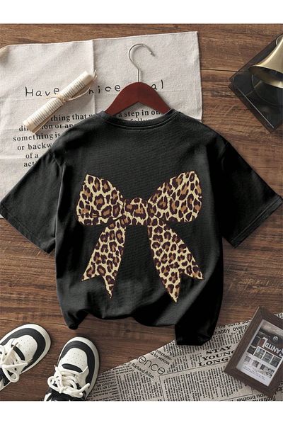 New Shine Μπλουζάκι Unisex Oversize Leopard Ribbon με στάμπα στην πλάτη