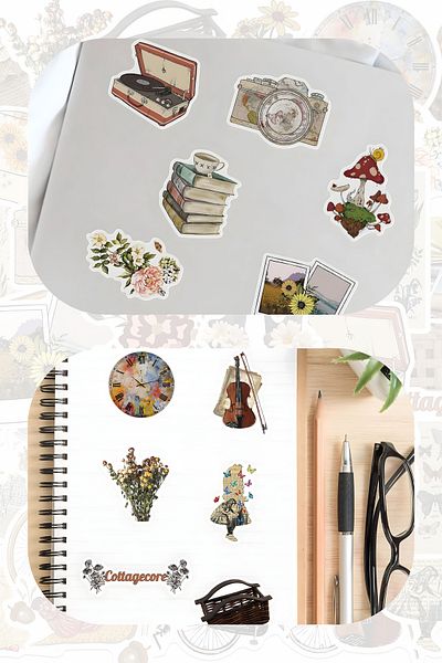 Grafikup Vintage Sticker Set - 50 Pieces Aesthetic Sticker Set Pen Laptop Notebook Water Bottle Label