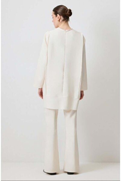 Touche Nervürlü Krep Tunik Ekru