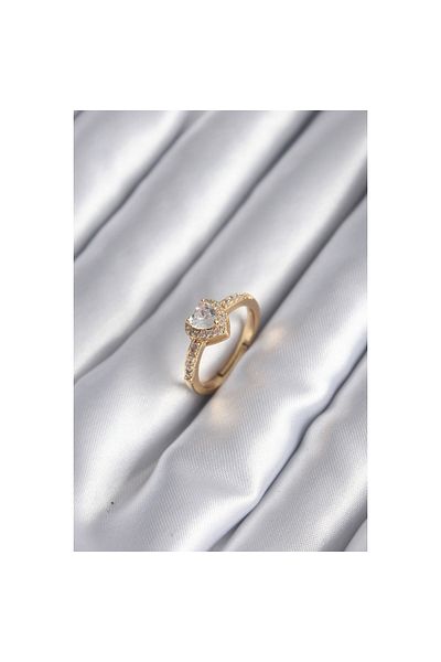 Clariss Brass Gold Color Zircon Stone Heart Charm Model Women's Ring