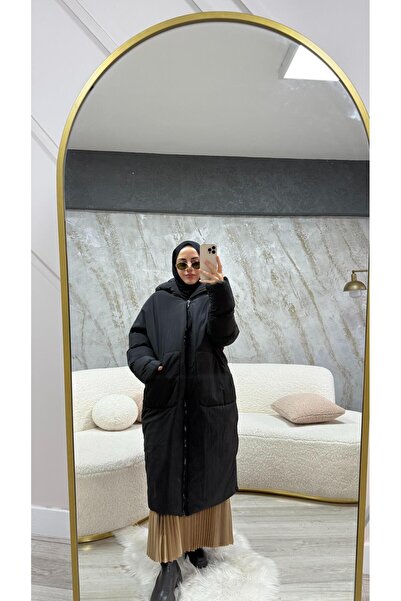 Touche Oversize Maxi Şişme Mont Siyah