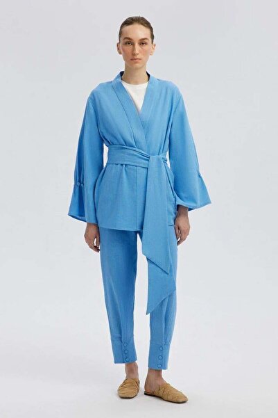 Touche Kemer Detaylı Kimono Takım Mavi