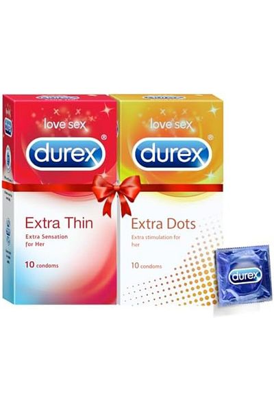 Durex واقيات ذكرية من Durex فائقة النحافة ومنقطّة للغاية - عبوة من قطعتين (10 قطع لكل عبوة)
