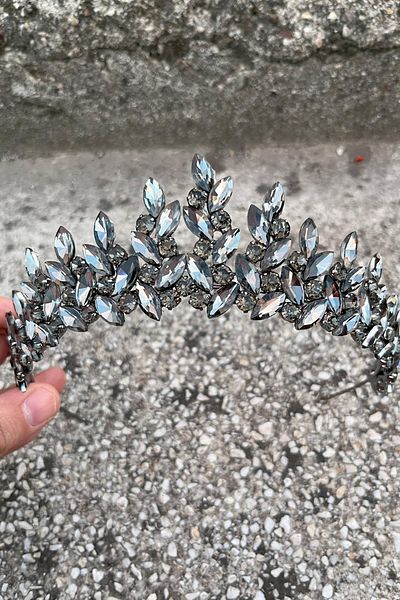 Hobigram Regina Anthracite Bridal Henna Crown Special Occasion Accessory Women's Crown Hair Accessory – Crown, Crystal Stone