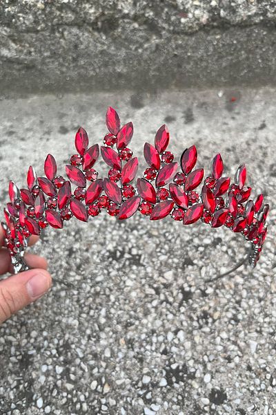 Hobigram Regina Burgundy Bridal Henna Crown Special Occasion Accessory Women's Crown Hair Accessory – Crown, Crystal Stone