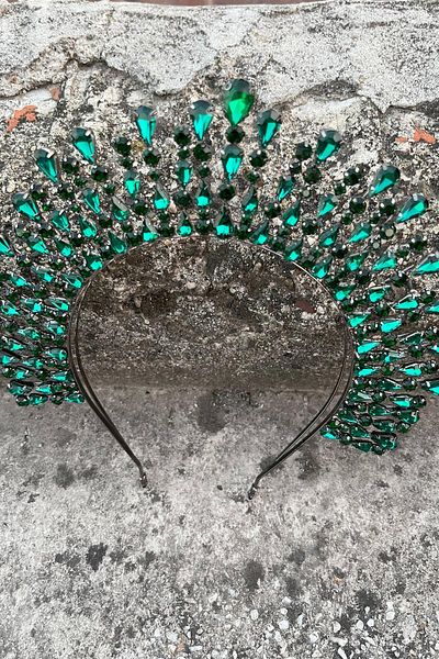 Hobigram Michelle Green Bridal Henna Crown Special Occasion Accessory Women's Crown Hair Accessory – Crown, Crystal Stone