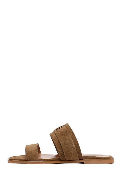 Derimod Women's Beige Buckle Suede Leather Slippers 25Sfd160710