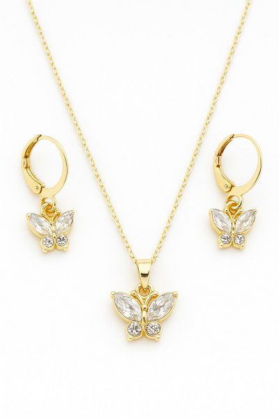 MakeWell Gold Colored Necklace and Earring Set with Butterfly Design