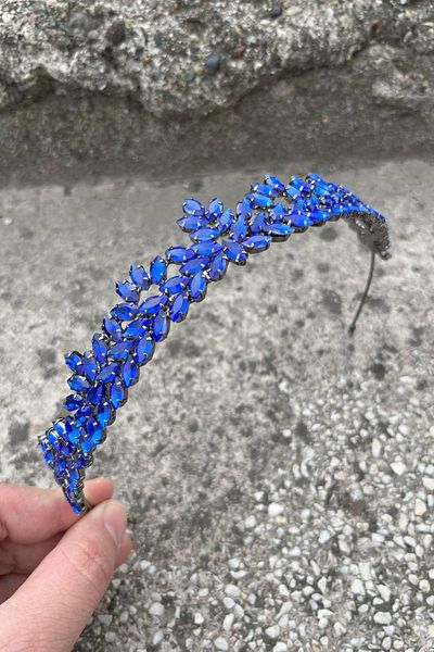 Hobigram Silvana Saks Blue Bridal Henna Crown High Quality Special Occasion Accessory Women's Crown Hair Accessory
