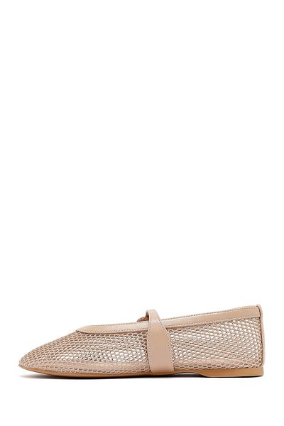 Derimod Women's Beige Mesh Buckle Ballerinas 25Sfe485114