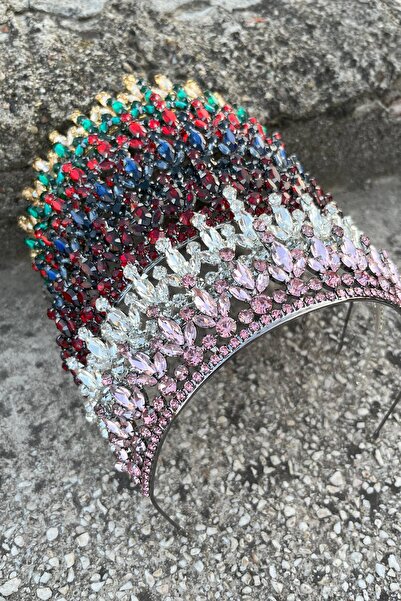 Hobigram Ivanna Pink Bridal Henna Crown Special Day Accessory Women's Crown and Wide Shuttle Earring Set