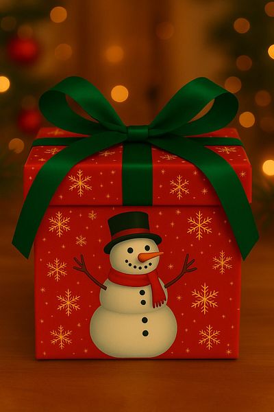 Emtory Home Christmas Gift Box Snowman Red Gift Package - Christmas Ornament - Ribbon Included