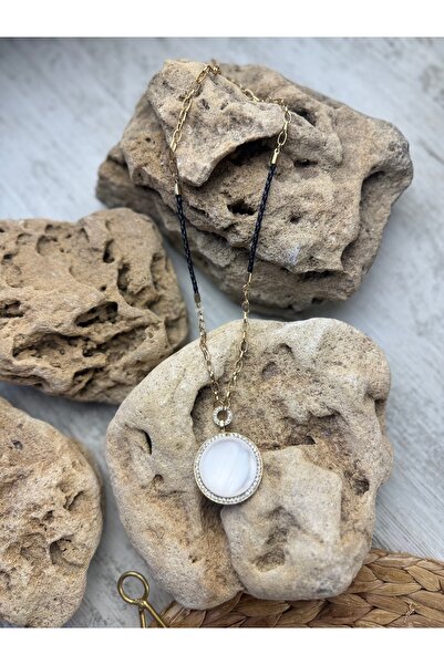 SEDEF TAKI Ay taşlı gold detaylı modern kolye