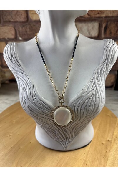 SEDEF TAKI Ay taşlı gold detaylı modern kolye