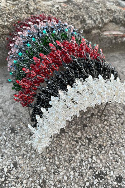 Hobigram Salome Cream Pearl Bridal Henna Crown Special Occasion Accessory Women's Crown and Wide Shuttle Earrings Set