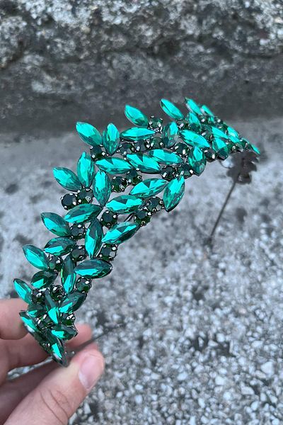 Hobigram Regina Green Bridal Henna Crown Special Occasion Accessory Women's Crown Hair Accessory – Crown, Crystal Stone