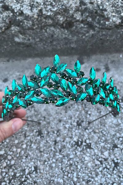 Hobigram Regina Green Bridal Henna Crown Special Occasion Accessory Women's Crown Hair Accessory – Crown, Crystal Stone