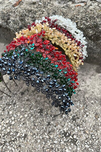 Hobigram Michaelle Burgundy Bridal Henna Crown Special Occasion Accessory Women's Crown and Drop Shuttle Earring Set