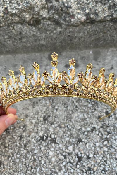 Hobigram Ivanna Gold Bridal Henna Crown Special Occasion Accessory Women's Crown Hair Accessory – Crown, Crystal Stone
