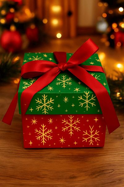 Emtory Home Christmas Gift Box Red Green Card Gift Package - Christmas Ornament - Ribbon Included