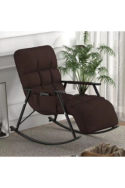 Generic Relaxing fabric rocking chair with comfortable padding for maximum comfort -Light Brown