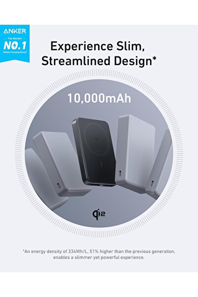 Anker باور بانك أنكر ماجو (10 كيلو، لاسلكي مغناطيسي)، أسود