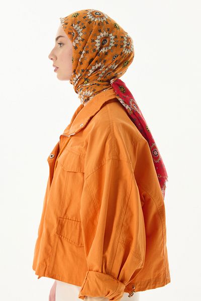 FENZA SCARF Ethnic Pattern Cotton Shawl - Brown-Orange
