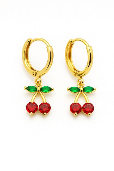 MakeWell Cherry Design Zircon Stone Stainless Steel Dangle Earrings