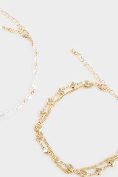 DeFacto Women's 2-Piece Pearl Gold Bracelet F6912Axns