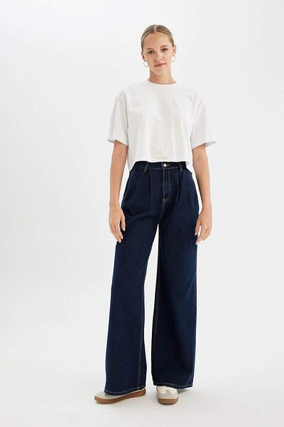 DeFacto Pantaloni lungi din denim cu talie înaltă cu picioare largi C6191AX24AU