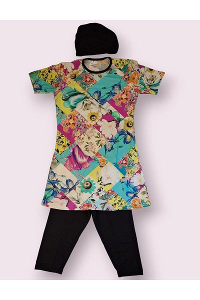 Sunsurf Lazella Short Sleeve-Capri Leggings Children's Swimsuit Half Closed Patterned New Season