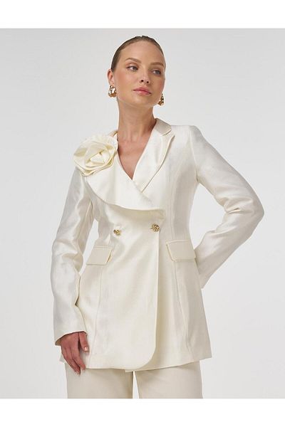 Kayra Κομψό μπουφάν Blazer με μοτίβο τριαντάφυλλο εκρού