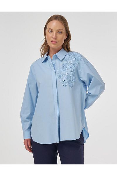 Kayra Appliqued Cotton Tunic Ice Blue