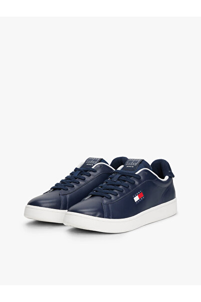 Tommy Hilfiger Erkek Düşük Bilekli Logo Bayraklı Deri Lacivert Sneaker EM0EM01596-C1G