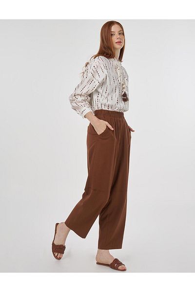 Kayra Relaxed Fit Viscose Trousers Brown