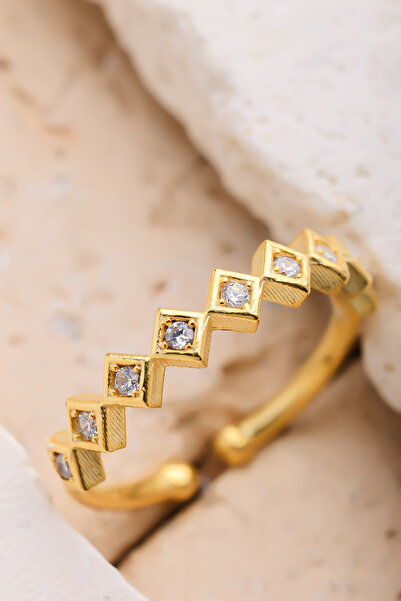 Lucente Jewellery Özel Hediye Kutulu Sıralı Karo Taşlı Gümüş Altın Kaplama Ay...