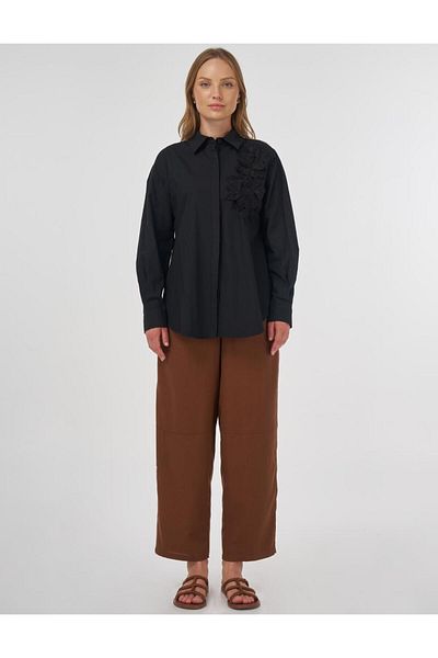 Kayra Appliqued Cotton Tunic Black