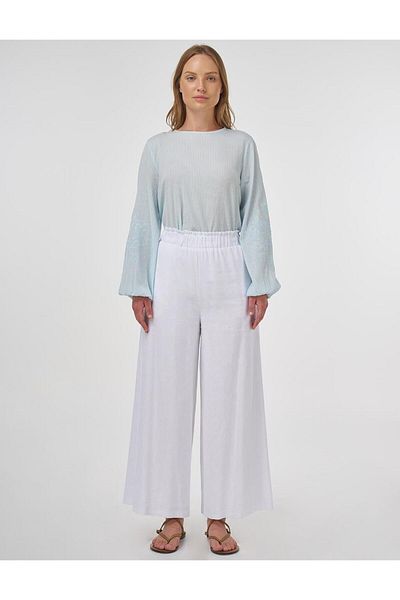 KYR Wide Leg Linen Viscose Trousers Optical White