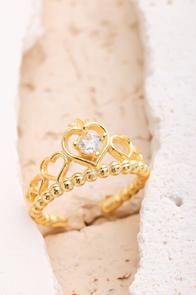 Lucente Jewellery Özel Hediye Kutulu Kalp Taçlı Ayarlanabilir Gümüş Altın Kap...