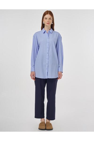 Kayra %100 Pamuklu Relax Fit Tunik Taç Mavisi