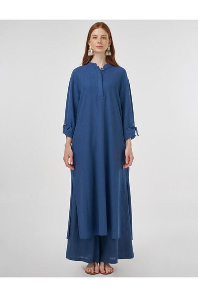 Kayra Judge Collar Linen Viscose Tunic Indigo
