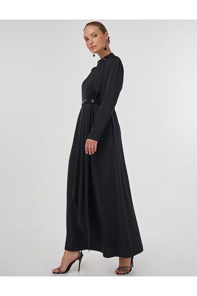 Kayra Κεντημένο Σατέν Φόρεμα Μαύρο